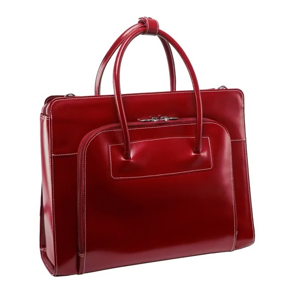 McKlein Lake Forest Laptop Briefcase Red Leather Satchel with side strap. LARGE - Picture 2 of 11